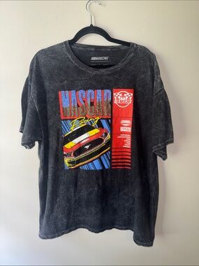 Nascar Black Vintage-Style Racing Graphic Tee with Red & Yellow Accents